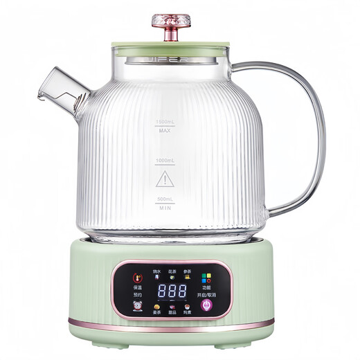 Health pot all glass 0 glue kettle office mini tea maker stewing all-in-one electric kettle home turquoise 1.5L with tea drain/12H smart constant temperature
