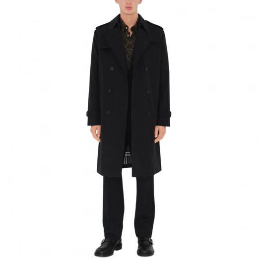 BURBERRY solid color equestrian knight pattern double-breasted mid-length long-sleeved windbreaker men's black black one size 46