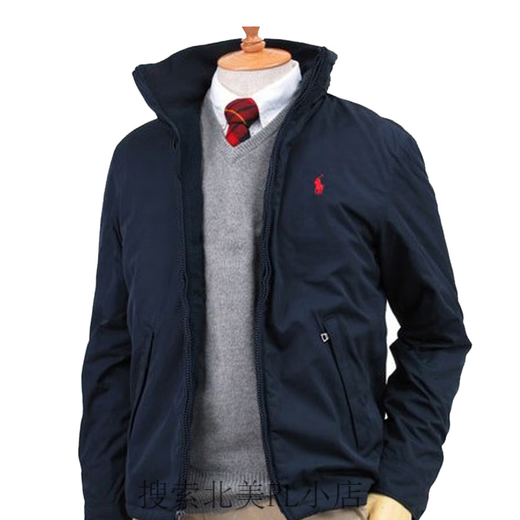 POLO American Ralph Lauren jacket men's autumn and winter business casual plus velvet warm loose stand-up collar top royal blue L 142-158Jin Jin equals about 0.5 kg