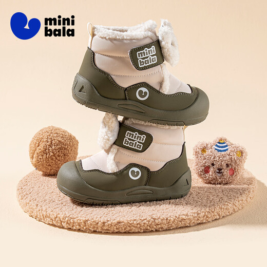 Minibala (minibala) plus velvet to keep warm in winter Bear 25 years new baby toddler shoes girls cotton boots mid-top boys cotton shoes