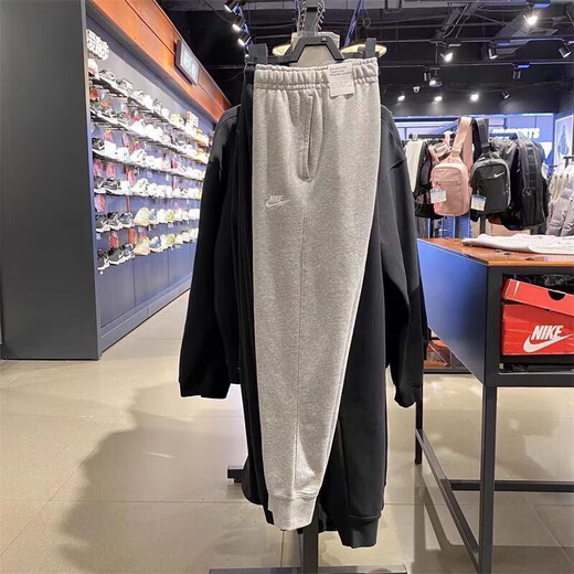 Nike (NIKE) new spring and autumn pure cotton sweatpants for men and women, embroidered cuffed straight sweatpants, loose casual breathable trousers, embroidered black black pants L 105-120Jin Jin equals 0.5 kg