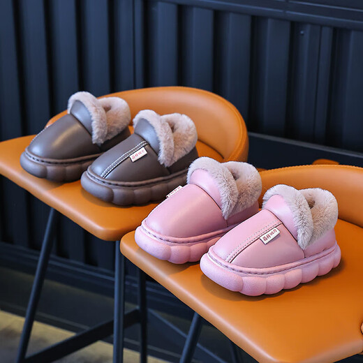 New autumn and winter cotton slippers for boys and girls, thick-soled non-slip indoor home furnishings, winter plus velvet warm cotton slippers, triangle T-Navy upgraded version 12 36/37 adult one size smaller