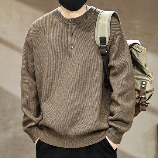 Jingulai American heavyweight retro sweater for men in autumn and winter new thickened tough guy Henry collar sweater men's sweater jacket brown M weight 100-130 Jin Jin equals 0.5 kg