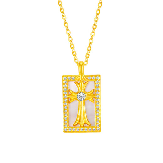 Mingzuan International 18K gold cross mother-of-pearl square brand pendant for women au750 zircon inlaid neckpiece as a birthday gift for girlfriend