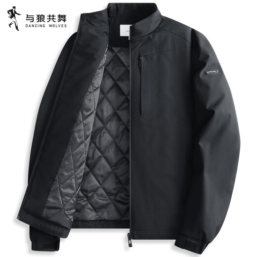 Dances with Wolves quilted and stand collar jacket men's 2025 autumn and winter new thickened warm casual comfortable versatile jacket 1009 black 001 L (175)
