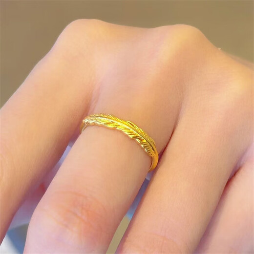 Jinxu ancient method 18k gold feather ring for women, simple design, fashionable and versatile index finger ring that does not fade