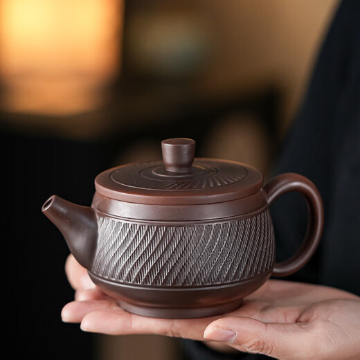 Yunnan Jianshui purple pottery hand-patterned Han tile pot Fengming pot large capacity household Kung Fu tea set purple sand large teapot purple pottery Han tile pot + two cups