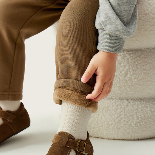 Minibala velvet lining for girls and babies, winter skin-friendly and warm imitation jeans, light khaki 50311 90