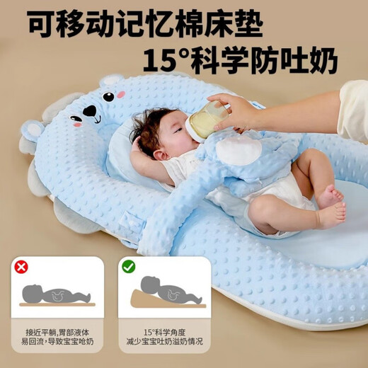 TIWVN Newborn Bed-in-Bed Baby Anti-jump Soothing Bed Slope Mat Sleeping Mat Bionic Floor Wake-up Patting to Coax to Sleep Little Rabbit Essie Single Bed + Toy Stand + Anti-Spitting Up Set + Patting Hand