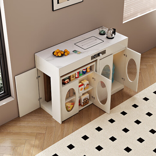 Chennest Island Simple Style Island Table Dining Table and Chairs Retractable Dining Table Island Tea Table Small House All-in-one Table Restaurant Furniture Electric Tea Stove Type Island Table (Black Slate Table Top) + Slide Rail Socket 1.2 Meters One Table Six Chairs-Folding Chair