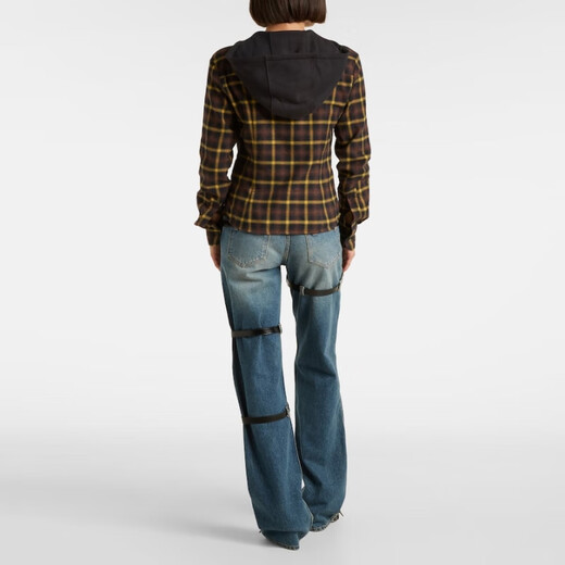 Coperni kariertes Baumwollhemd mit Kapuze P01100762 braun XXS CN 155/80