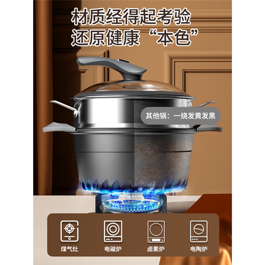 Medical stone steamer household double-layer stainless steel steamer thickened non-stick soup pot cooking induction cooker gas stove universal patented soup pot + steamer - suitable for 1-3 people 22cm