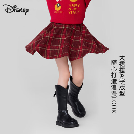 Disney Retro Tartan Girls Skirt 26th Autumn and Winter Christmas Style Umbrella Skirt New Year Red Versatile A-Line Skirt 130