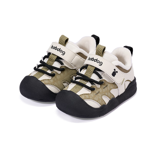 Babudou children's shoes, baby toddler shoes, baby functional shoes, velvet non-slip cotton shoes for men and women, forest green 22