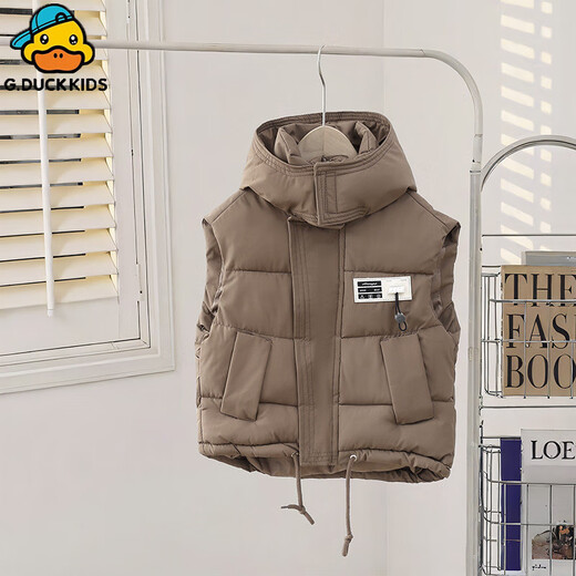 G.DUCKKIDS children's down cotton vest boys 2025 new autumn and winter mid-sized children's girls vest jacket outer vest khaki color 140 cm