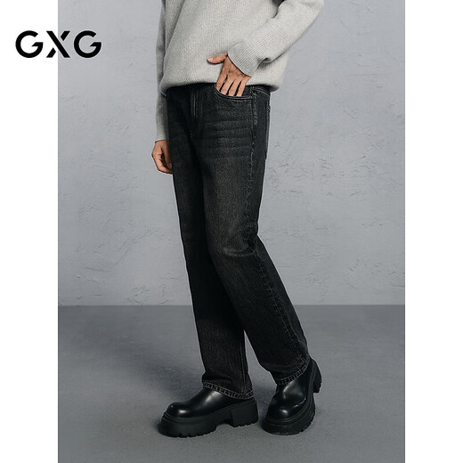 GXG Men's Wear Shopping Mall Same Style Washed Gray Jeans Men's Straight Commuting Trousers Dark Gray 170/M