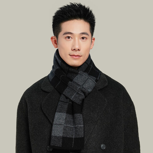 Hengyuanxiang men's scarf winter warm scarf plaid gift box for birthday and New Year gifts for dad and elders