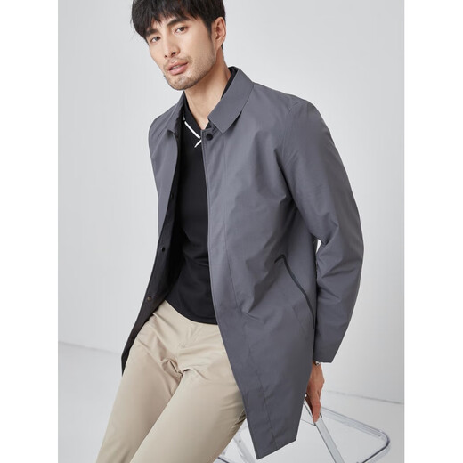 Su Lai Hangzhou Italian-French men's windbreaker high-end lapel mid-length men's 2025 spring simple loose thin coat black M