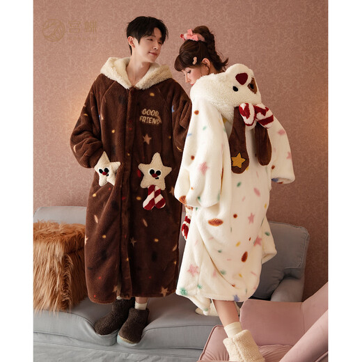 Gongdie thermal storage type autumn and winter couple pajamas for women thickened coral velvet cartoon puppy home clothes pajamas for men