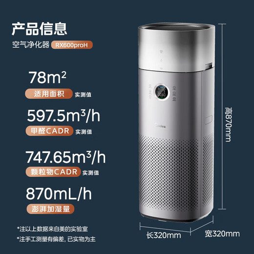 Midea Formaldehyde Remover PM2.5 Dual Digital Display Humidifier Air Purifier Smoke Odor Remover Allergen Remover Fresh Air Air Conditioning Companion Flagship Formaldehyde Digital Display KJ600G-RX600 PROH