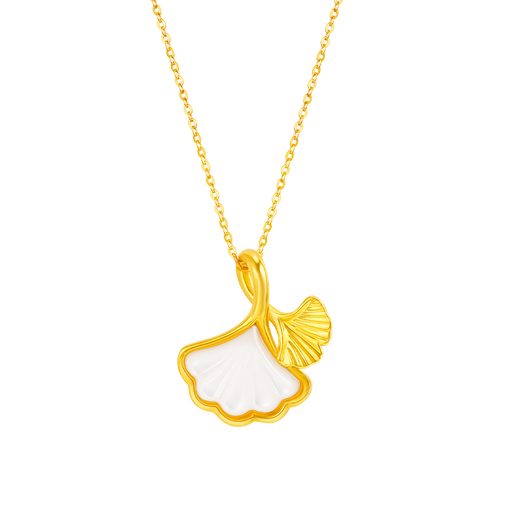 Mingzuan International 18K Gold Ginkgo Leaf Pendant Women's au750 Fashion Simple Shell Necklace Necklace Birthday Gift for Girlfriend