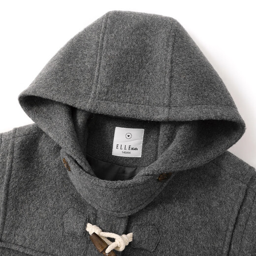 ELLE KIDS 50% wool coat French preppy style autumn and winter hooded temperament girls mid-length loose woolen coat