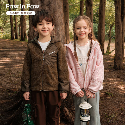 PawinPaw Cartoon Bear Children's Clothing 25th Autumn and Winter New Style Outdoor Plush Jacket Warm Jacket for Boys and Girls Pink Pink/25 130