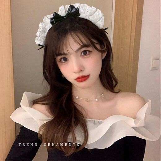 Mengdong Lace Bow Cat Ear Headband Maid Hair Accessory Cosplay Cute Animal Ears Lolita Cat Headband Headdress Maid Bow Headband*1 One Size
