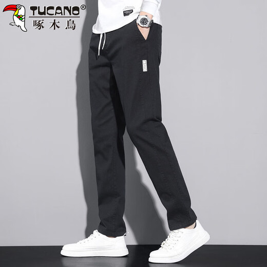 Woodpecker (TUCANO) pants men's autumn and winter straight casual pants men's loose sports trend versatile trousers black 32