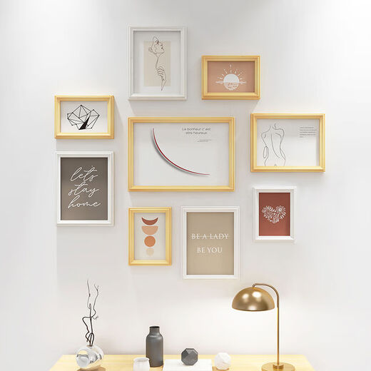 Yusen Yi washed photos made into photo frames for wall hanging without punching, photo albums, background walls, children's wedding photos, wall creative photos DX073 white coffee American style, small nails to install wallpapers and wall coverings without unevenness