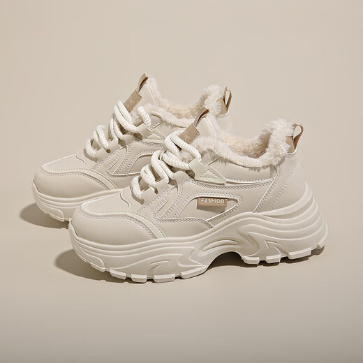 Hongxing Pink Velvet Women's Shoes Winter 2025 New Dad Shoes Thick-soled White Shoes Sports and Leisure Shoes Snow Second Cotton Shoes Mika L8821-1 Velvet 38