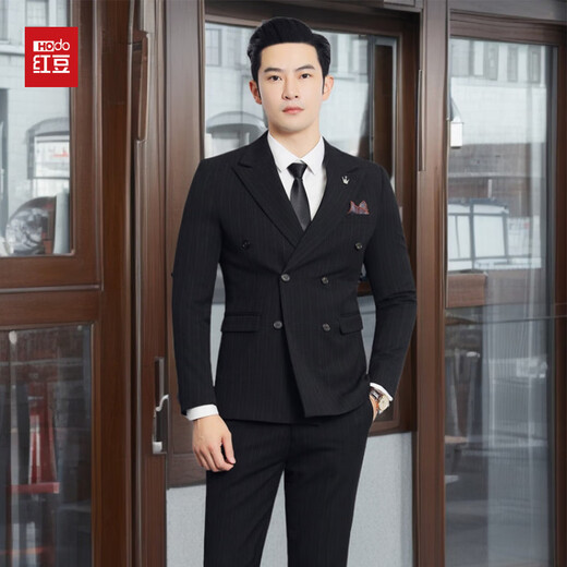Red bean casual suit suit men's striped business professional formal Korean version slim groom wedding dress trendy black vest 2XL