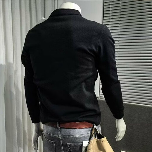 European high-end retro polo shirt men's stand-up collar slim long-sleeved American Henry collar T-shirt letter embroidered sweatshirt trendy CX10 sweatshirt white regular L