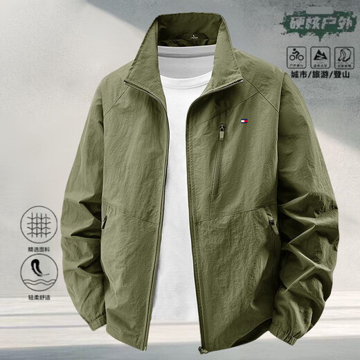 TOMMYBULL American Tommy Tommy autumn and winter men's velvet thickened jacket casual warm stand-up collar casual jacket top dark gray (reversible plus velvet style)-96858 2XL 145-160Jin Jin equals 0.5 kg