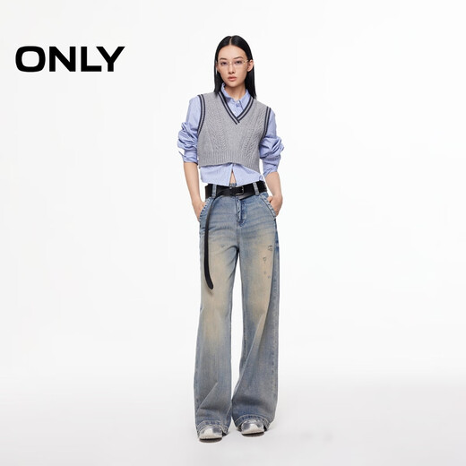 ONLY2025 new winter style college style style color block knitted vest suit shirt for women|125405016 H21 Kerry white background blue check XS