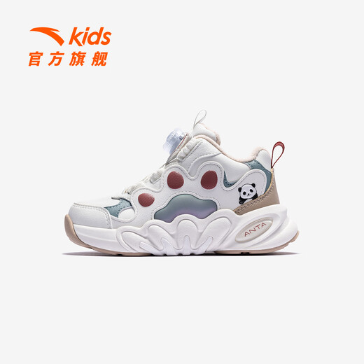 ANTA Children's Sports Shoes for Girls, Dundun Cotton Shoes with Velvet Warm Knob Buckle Casual Snow Boots 322549978N Ivory White/Fish Eye Blue-2 29 Shoe Inner Length 18cm
