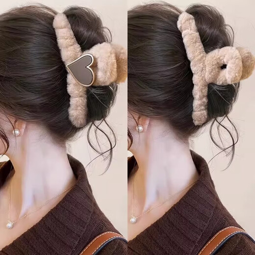 Plush grabber women's autumn and winter high-end 2025 new hairpin back of head hair shark clip large clip headwear light coffee min 13CM