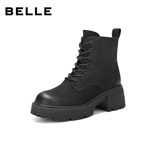 Belle Retro Cowhide Outdoor Style Martin Boots Women's 2025 Winter New Shopping Mall Same Color Polished Short Boots E8V1DDD5 Black-Single Li 37