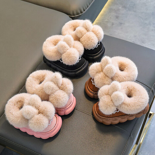 Winter children's cotton slippers bag with heel for boys and girls indoor non-slip warm plus velvet cotton shoes for babies medium and large children's wool slippers Upgraded version of melon red bag heel 12 28/29 size (inner length 17CM suitable for feet 16