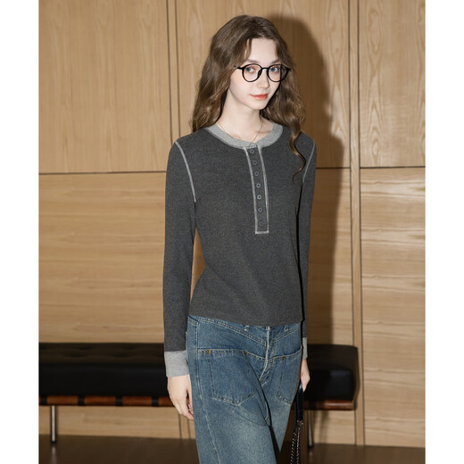 TonLion 2025 Autumn Women's Half-Braid Contrast Color Splicing Knitted Bottoming Shirt