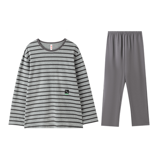 Fenton Pajamas Couple Class A Pure Cotton 2025 Season New Antibacterial Skin Friendly Round Neck Long Sleeve Pajamas Casual Home Wear Set Dark Gray - Men's L