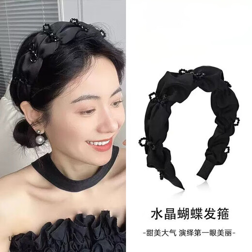 Li Qing black wide-brimmed pleated bow headband, high-end headband, high cranium crushing hairpin, hair accessories, hair accessories, hair bundles
