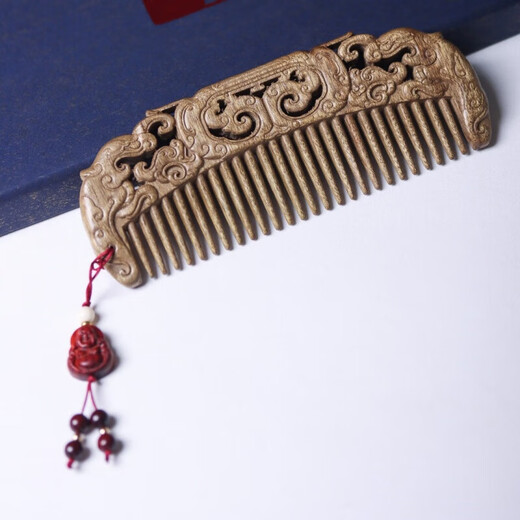 Wedding gift comb golden nanmu small-leaf nanmu comb set couple lovers elders gift new style simple and elegant golden nanmu comb set box