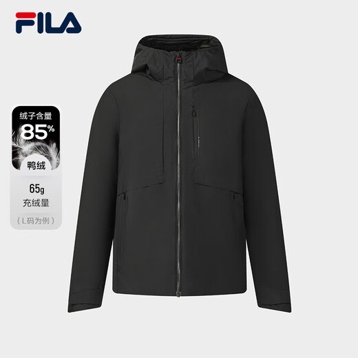 FILA Offizielle leichte Daunenjacke für Herren, Winter, Business, Casual, mit Kapuze, warme Jacke, True Black-BK XL 180/100A