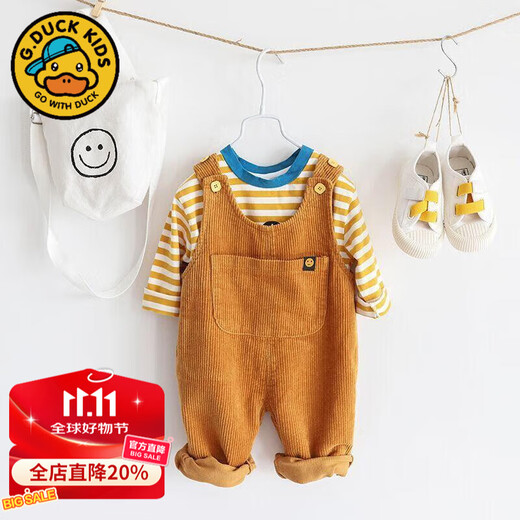 G.DUCKKIDS little yellow duck baby overalls for boys spring loose and comfortable baby pants for girls and children millet white (plus integrated fleece) 80 cm - openable, recommended height 70-80cm