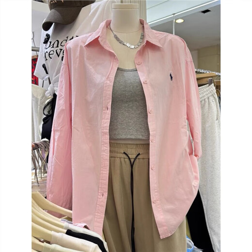 Casual loose shirt for women 2026 spring and autumn new style embroidered long-sleeved versatile inner layered shirt white M