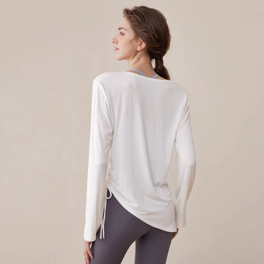 Bright dip sports cover-up loose breathable yoga clothes for women new Pilates training long-sleeved T-shirt fitness clothes sports tops white M