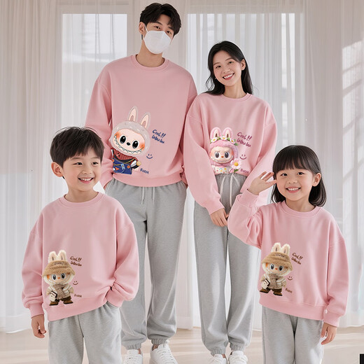 KUCLUT Labubu parent-child clothing 2025 autumn and winter long-sleeved sweatshirts for a family of three and four, mother and daughter tops, gray and purple plus velvet 120 baby