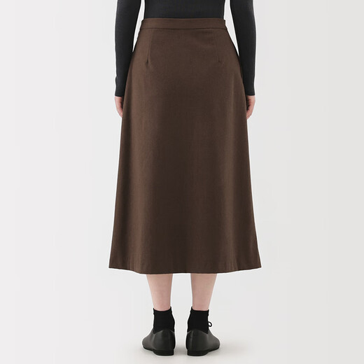 MUJI Women's Horizontal and Vertical Stretch Fleece Wide Hem Skirt Long Skirt Women's Autumn 25 BE1XXC5A Brown S (155/62A)