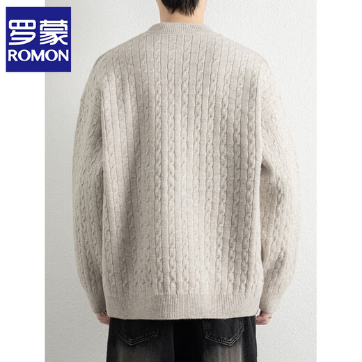 ROMON Lazy Style Sweater Men's 2025 Autumn and Winter New Retro Twist Henley Collar Bottoming Sweater Men's Carbon Black XL